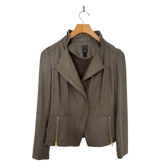 Clara Sun Woo Signature Liquid Leather Moto Jacket in Olive Size XS - Picture 1 of 9